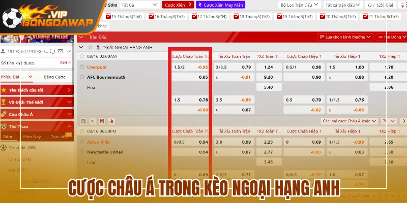 Cược châu Á trong kèo Ngoại Hạng Anh