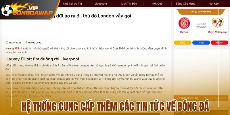 BongDaWap - Cập Nhập Dữ Liệu Bóng Đá Số Trực Tuyến 118 Hệ thống cung cấp thêm các tin tức về bóng đá